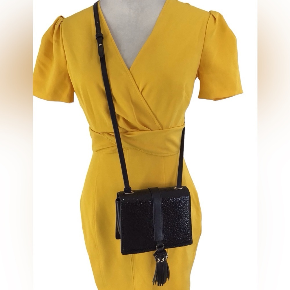 Reiss Black Leather Jarvis Mini Tassel Shoulder Crossbody Bag